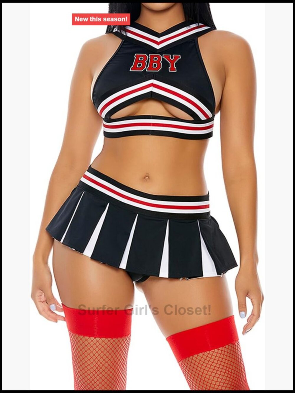 2 Piece Cheerleader Costume Set Crop Top Pleated Skirt Halter Peekaboo 90%